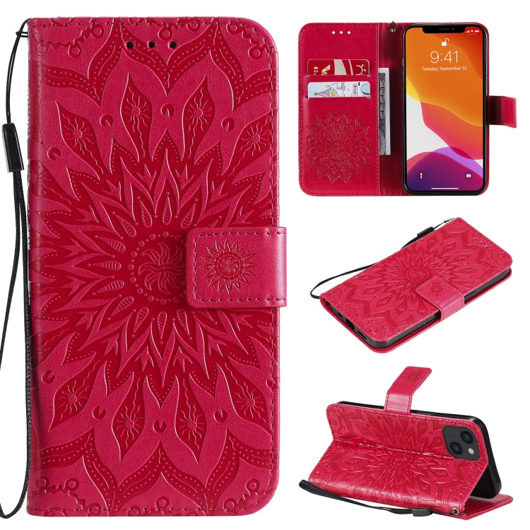 Pressed Printing Sunflower Pattern Horizontal Flip PU Leather Case Holder & Card Slots & Wallet & Lanyard, For iPhone 13 mini, For iPhone 13, For iPhone 13 Pro