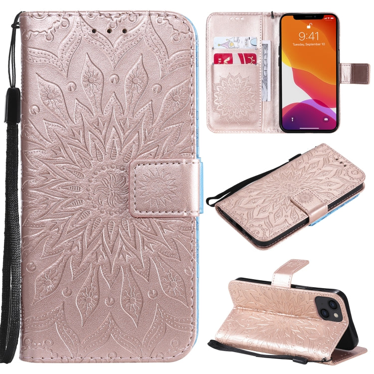 Pressed Printing Sunflower Pattern Horizontal Flip PU Leather Case Holder & Card Slots & Wallet & Lanyard, For iPhone 13 mini, For iPhone 13, For iPhone 13 Pro