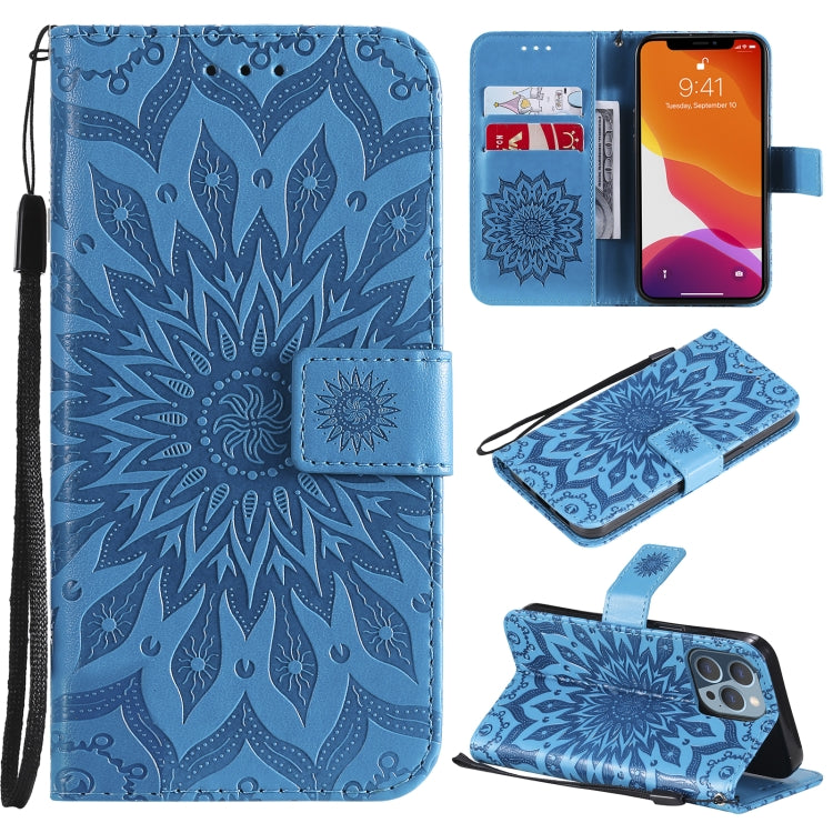 Pressed Printing Sunflower Pattern Horizontal Flip PU Leather Case Holder & Card Slots & Wallet & Lanyard, For iPhone 13 mini, For iPhone 13, For iPhone 13 Pro