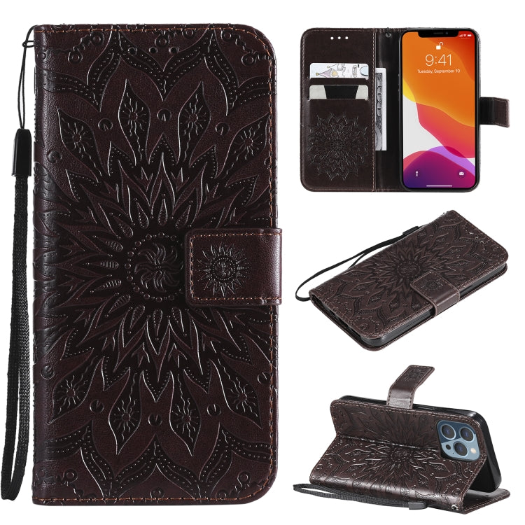 Pressed Printing Sunflower Pattern Horizontal Flip PU Leather Case Holder & Card Slots & Wallet & Lanyard, For iPhone 13 mini, For iPhone 13, For iPhone 13 Pro