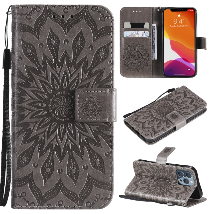 Pressed Printing Sunflower Pattern Horizontal Flip PU Leather Case Holder & Card Slots & Wallet & Lanyard, For iPhone 13 mini, For iPhone 13, For iPhone 13 Pro