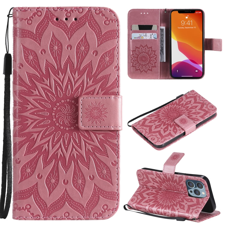 Pressed Printing Sunflower Pattern Horizontal Flip PU Leather Case Holder & Card Slots & Wallet & Lanyard, For iPhone 13 mini, For iPhone 13, For iPhone 13 Pro