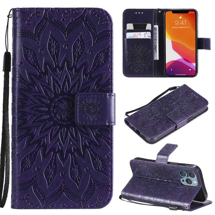 Pressed Printing Sunflower Pattern Horizontal Flip PU Leather Case Holder & Card Slots & Wallet & Lanyard, For iPhone 13 mini, For iPhone 13, For iPhone 13 Pro