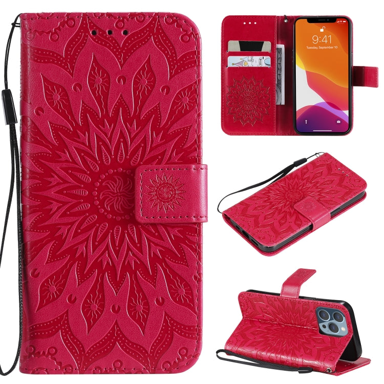 Pressed Printing Sunflower Pattern Horizontal Flip PU Leather Case Holder & Card Slots & Wallet & Lanyard, For iPhone 13 mini, For iPhone 13, For iPhone 13 Pro