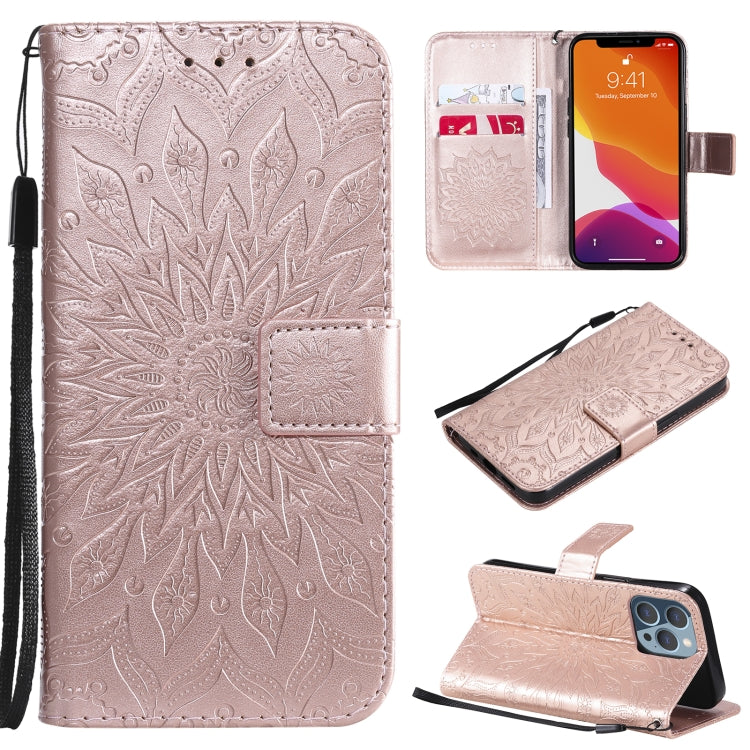 Pressed Printing Sunflower Pattern Horizontal Flip PU Leather Case Holder & Card Slots & Wallet & Lanyard, For iPhone 13 mini, For iPhone 13, For iPhone 13 Pro