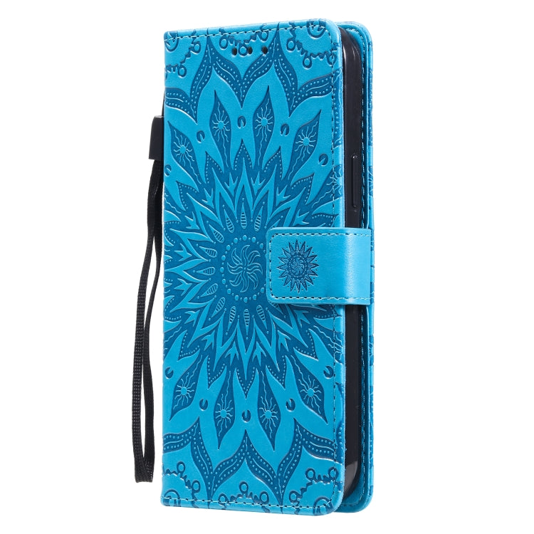 Pressed Printing Sunflower Pattern Horizontal Flip PU Leather Case Holder & Card Slots & Wallet & Lanyard, For iPhone 13 Pro Max