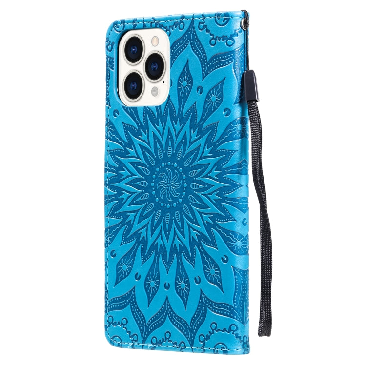 Pressed Printing Sunflower Pattern Horizontal Flip PU Leather Case Holder & Card Slots & Wallet & Lanyard, For iPhone 13 Pro Max