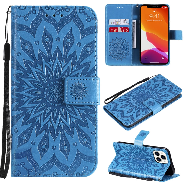 Pressed Printing Sunflower Pattern Horizontal Flip PU Leather Case Holder & Card Slots & Wallet & Lanyard, For iPhone 13 Pro Max