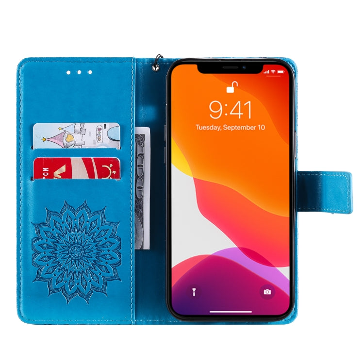 Pressed Printing Sunflower Pattern Horizontal Flip PU Leather Case Holder & Card Slots & Wallet & Lanyard, For iPhone 13 Pro Max