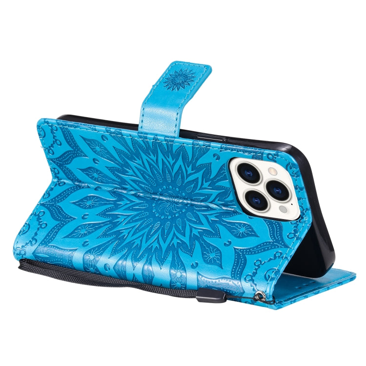 Pressed Printing Sunflower Pattern Horizontal Flip PU Leather Case Holder & Card Slots & Wallet & Lanyard, For iPhone 13 Pro Max