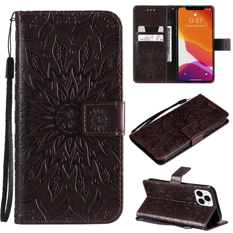 Pressed Printing Sunflower Pattern Horizontal Flip PU Leather Case Holder & Card Slots & Wallet & Lanyard, For iPhone 13 Pro Max