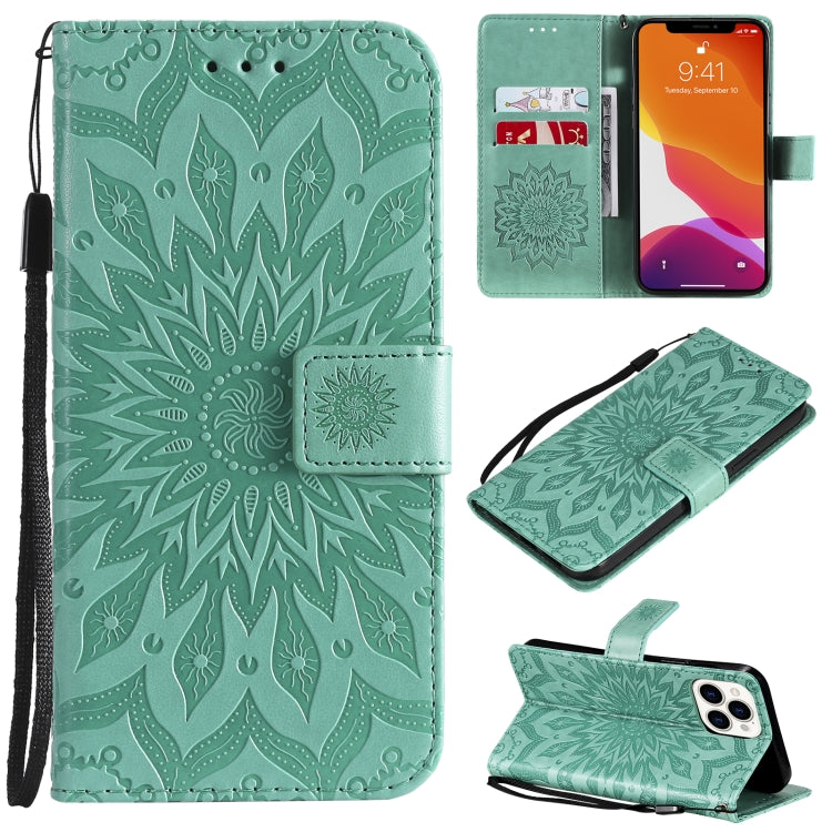 Pressed Printing Sunflower Pattern Horizontal Flip PU Leather Case Holder & Card Slots & Wallet & Lanyard, For iPhone 13 Pro Max
