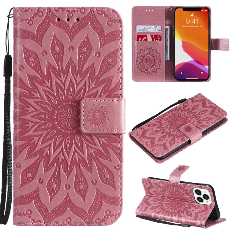 Pressed Printing Sunflower Pattern Horizontal Flip PU Leather Case Holder & Card Slots & Wallet & Lanyard, For iPhone 13 Pro Max