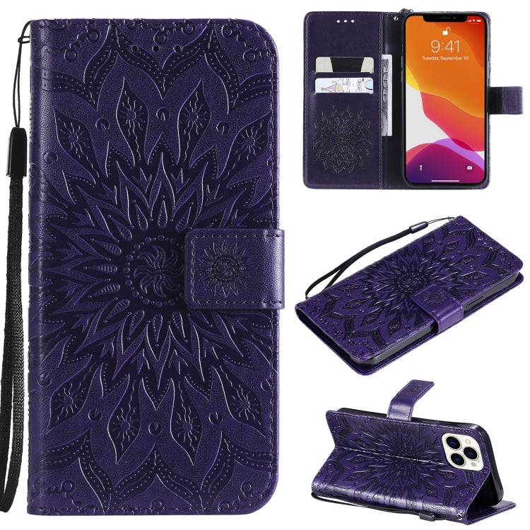 Pressed Printing Sunflower Pattern Horizontal Flip PU Leather Case Holder & Card Slots & Wallet & Lanyard, For iPhone 13 Pro Max