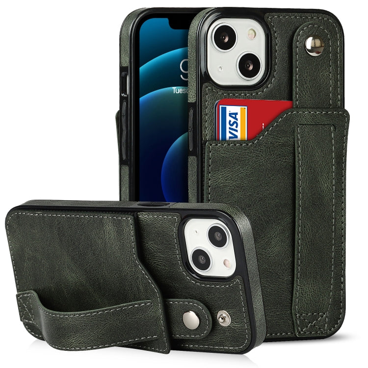 Crazy Horse Texture Shockproof TPU + PU Leather Case with Card Slot & Wrist Strap Holder, For iPhone 13 mini, For iPhone 13, For iPhone 13 Pro