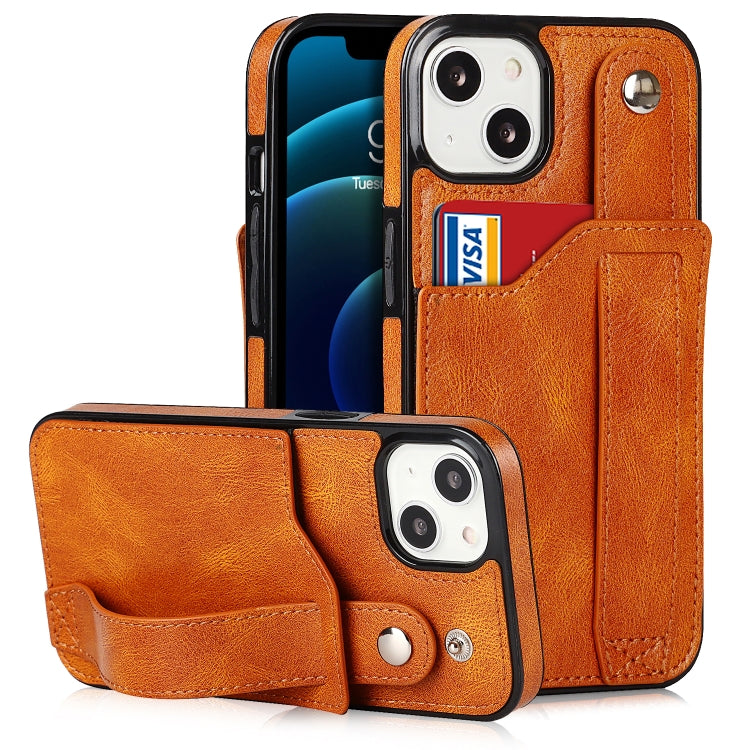 Crazy Horse Texture Shockproof TPU + PU Leather Case with Card Slot & Wrist Strap Holder, For iPhone 13 mini, For iPhone 13, For iPhone 13 Pro