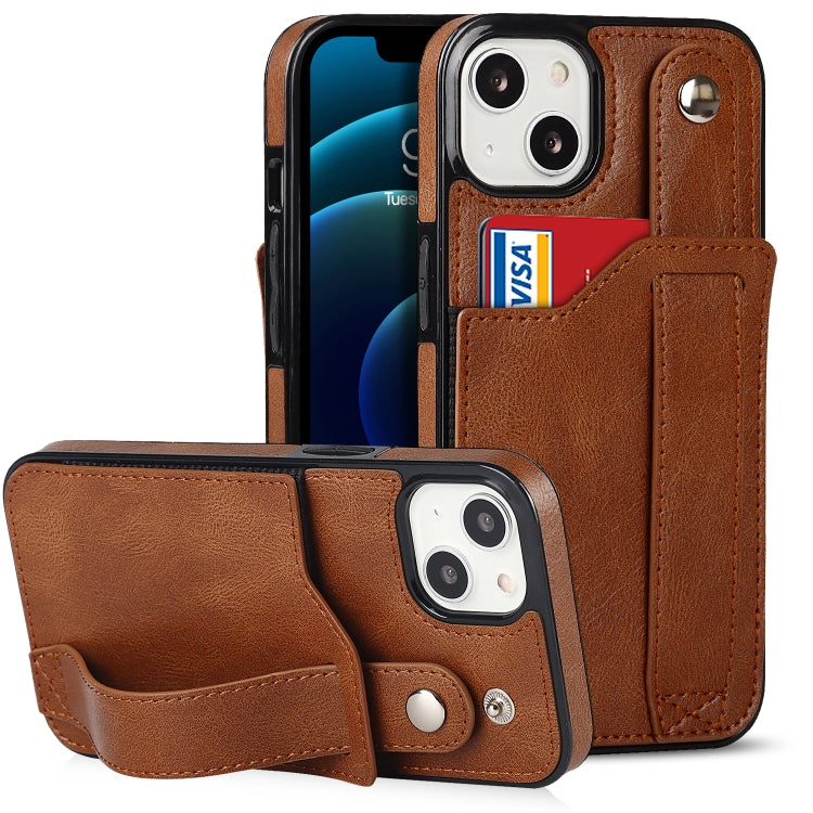 Crazy Horse Texture Shockproof TPU + PU Leather Case with Card Slot & Wrist Strap Holder, For iPhone 13 mini, For iPhone 13, For iPhone 13 Pro