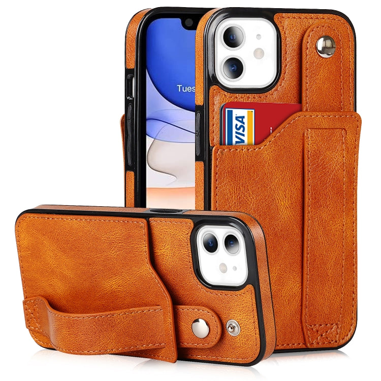 Crazy Horse Texture Shockproof TPU + PU Leather Case with Card Slot & Wrist Strap Holder, For iPhone 12 Pro Max, For iPhone 11, For iPhone 11 Pro