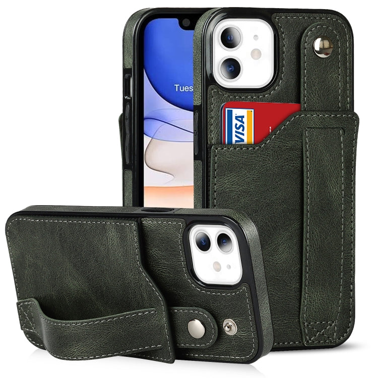 Crazy Horse Texture Shockproof TPU + PU Leather Case with Card Slot & Wrist Strap Holder, For iPhone 12 Pro Max, For iPhone 11, For iPhone 11 Pro