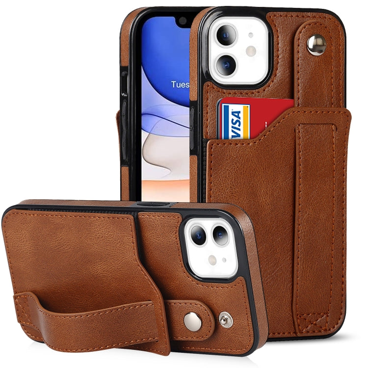 Crazy Horse Texture Shockproof TPU + PU Leather Case with Card Slot & Wrist Strap Holder, For iPhone 12 Pro Max, For iPhone 11, For iPhone 11 Pro