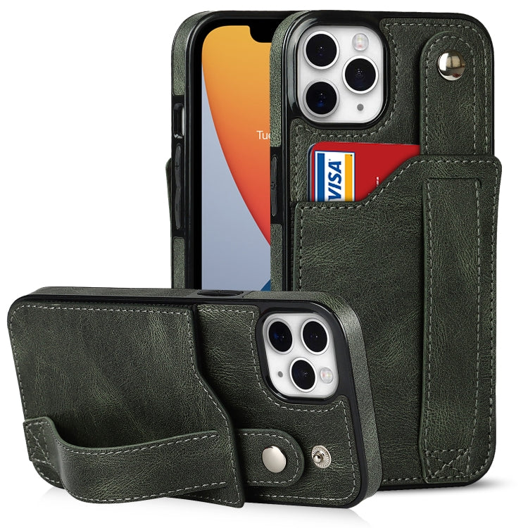 Crazy Horse Texture Shockproof TPU + PU Leather Case with Card Slot & Wrist Strap Holder, For iPhone 12 Pro Max, For iPhone 11, For iPhone 11 Pro
