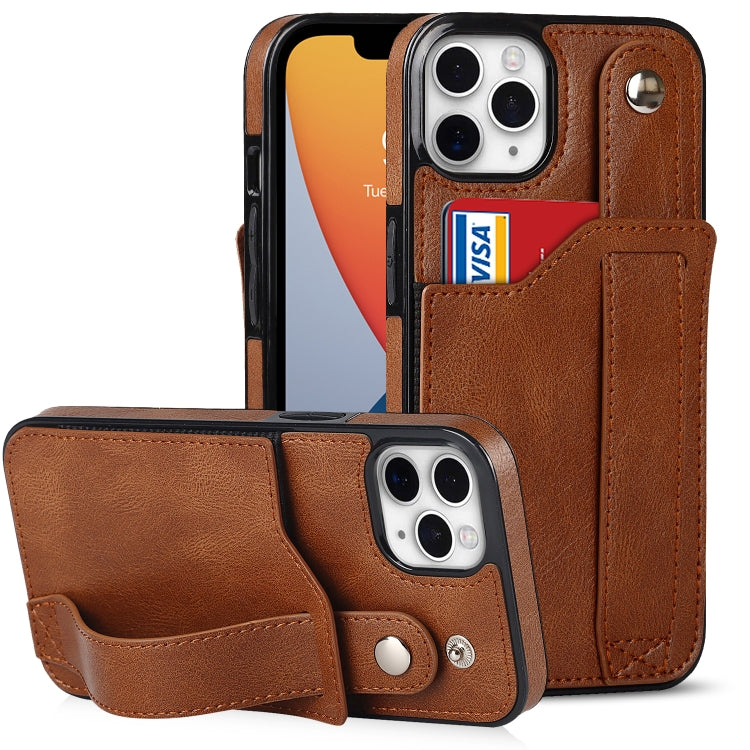 Crazy Horse Texture Shockproof TPU + PU Leather Case with Card Slot & Wrist Strap Holder, For iPhone 12 Pro Max, For iPhone 11, For iPhone 11 Pro