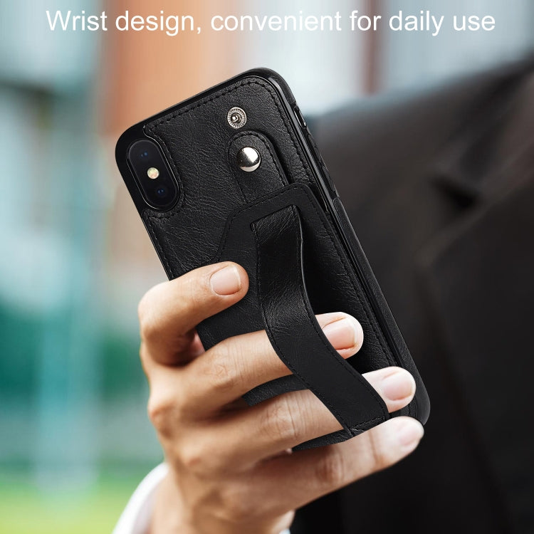 Crazy Horse Texture Shockproof TPU + PU Leather Case with Card Slot & Wrist Strap Holder, For iPhone XS Max, For  iPhone SE 2022 / SE 2020 / 7 / 8, For iPhone 7 Plus / 8 Plus