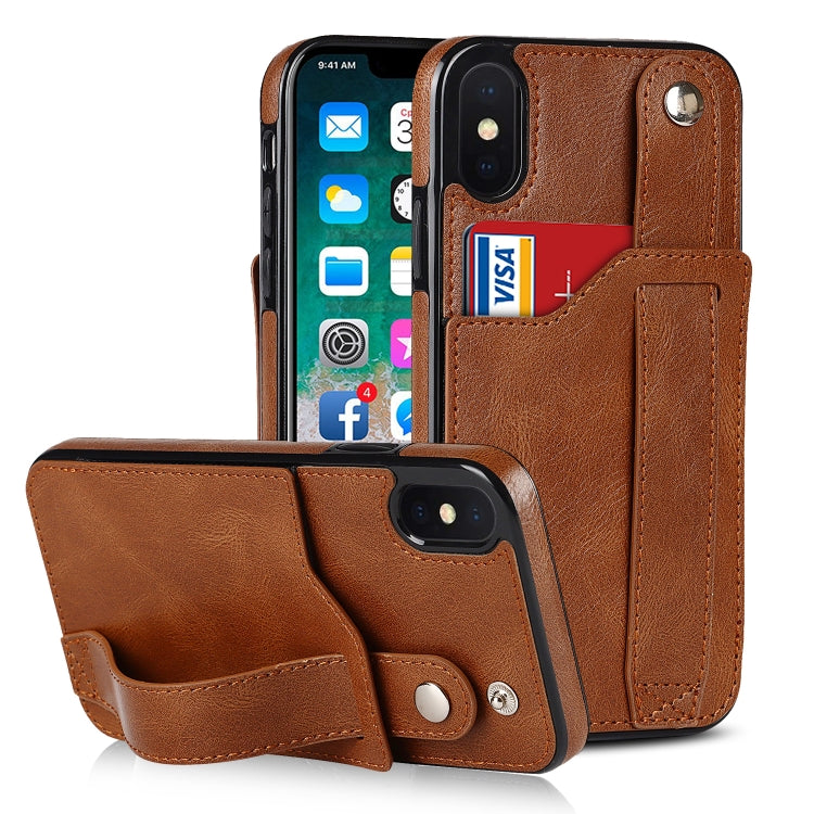 Crazy Horse Texture Shockproof TPU + PU Leather Case with Card Slot & Wrist Strap Holder, For iPhone XS Max, For  iPhone SE 2022 / SE 2020 / 7 / 8, For iPhone 7 Plus / 8 Plus