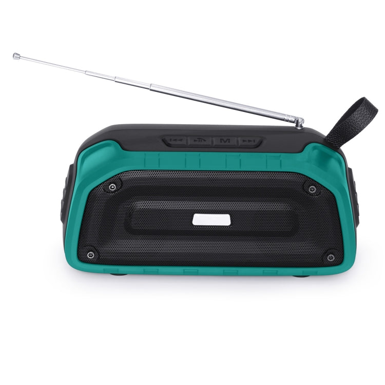 New Rixing NR-906FM TWS Waterproof Bluetooth Speaker Support Hands-free Call / FM with Handle & Antenna, NR-906FM (Emerald Green), NR-906FM (Black), NR-906FM (Red), NR-906FM (Army Green), NR-906FM (Dark Blue)