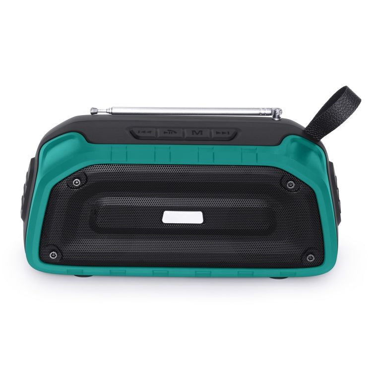 New Rixing NR-906FM TWS Waterproof Bluetooth Speaker Support Hands-free Call / FM with Handle & Antenna, NR-906FM (Emerald Green), NR-906FM (Black), NR-906FM (Red), NR-906FM (Army Green), NR-906FM (Dark Blue)
