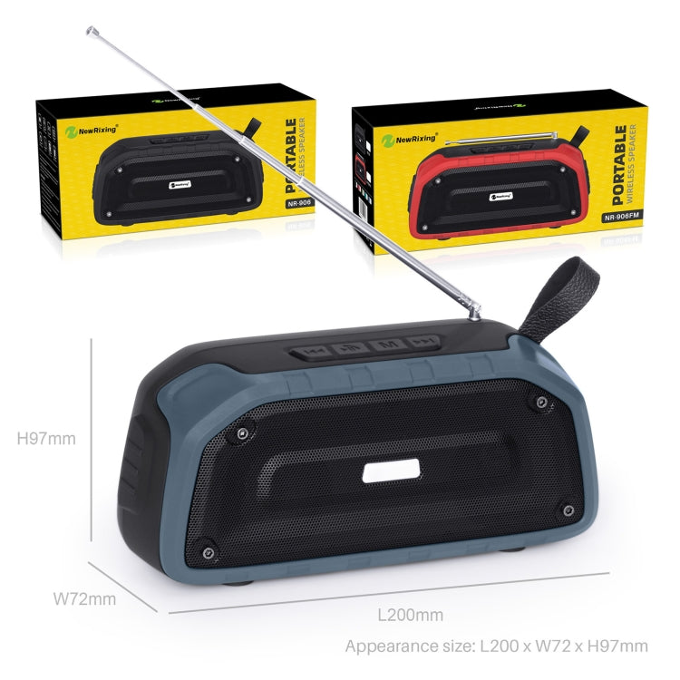 New Rixing NR-906FM TWS Waterproof Bluetooth Speaker Support Hands-free Call / FM with Handle & Antenna, NR-906FM (Emerald Green), NR-906FM (Black), NR-906FM (Red), NR-906FM (Army Green), NR-906FM (Dark Blue)