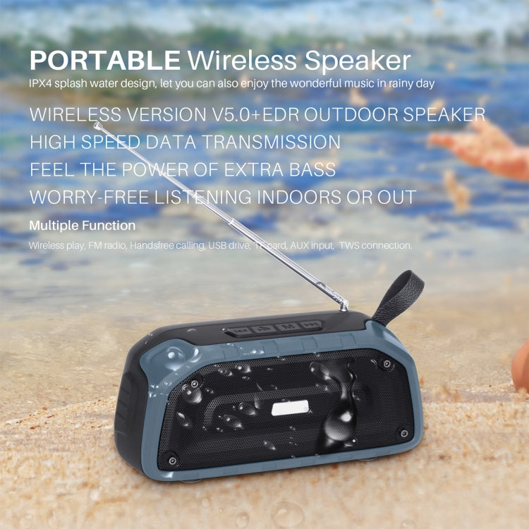New Rixing NR-906FM TWS Waterproof Bluetooth Speaker Support Hands-free Call / FM with Handle & Antenna, NR-906FM (Emerald Green), NR-906FM (Black), NR-906FM (Red), NR-906FM (Army Green), NR-906FM (Dark Blue)