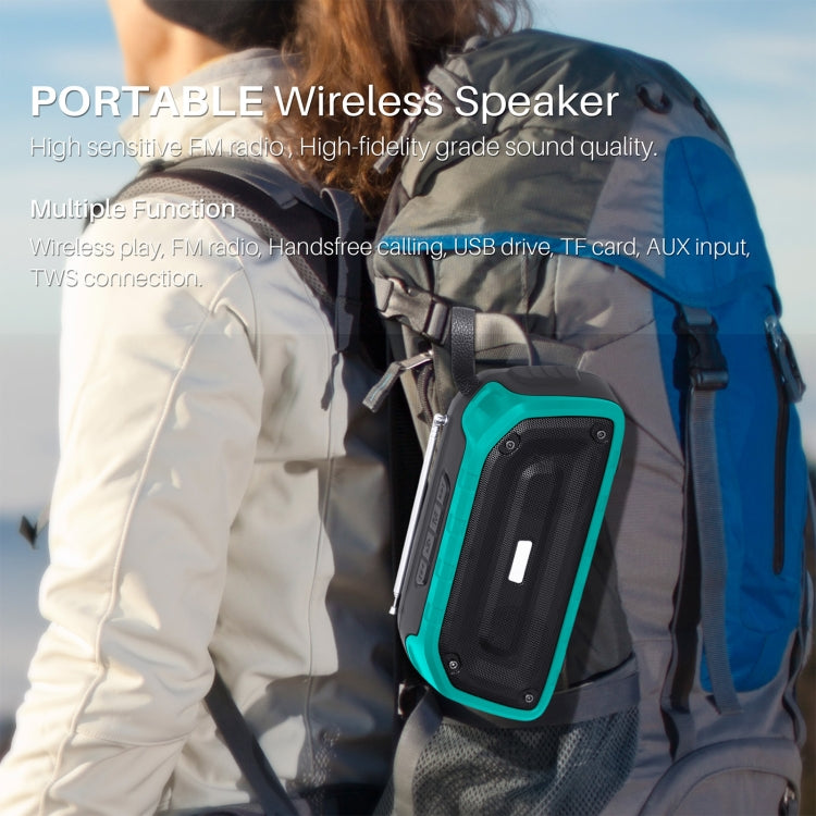 New Rixing NR-906FM TWS Waterproof Bluetooth Speaker Support Hands-free Call / FM with Handle & Antenna, NR-906FM (Emerald Green), NR-906FM (Black), NR-906FM (Red), NR-906FM (Army Green), NR-906FM (Dark Blue)