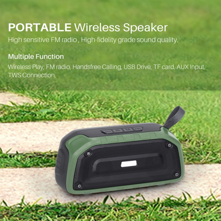 New Rixing NR-906FM TWS Waterproof Bluetooth Speaker Support Hands-free Call / FM with Handle & Antenna, NR-906FM (Emerald Green), NR-906FM (Black), NR-906FM (Red), NR-906FM (Army Green), NR-906FM (Dark Blue)