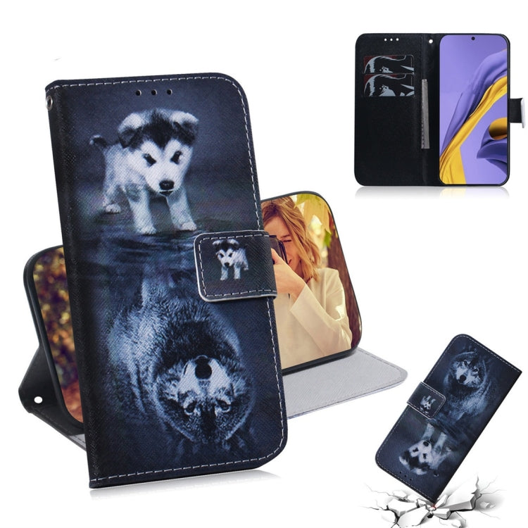 For Galaxy A51 Coloured Drawing Horizontal Flip Leather Case, with Holder & Card Slots & Wallet, White Wolf, Oil Owl, Tiger, Apricot Blossom, Pug, Lion, Wolf and Dog, Panda, Angry, Magnolia Flower