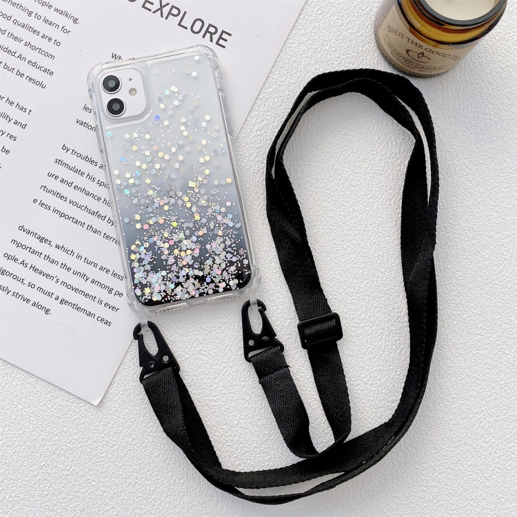 Gradient Glitter Powder Epoxy TPU Thickened Acrylic Shockproof Case with Wide Neck Lanyard, For iPhone 13 mini, For iPhone 13, For iPhone 13 Pro, For iPhone 13 Pro Max, For iPhone 12 mini, For iPhone 12 / 12 Pro, For iPhone 12 Pro Max, For iPhone 11