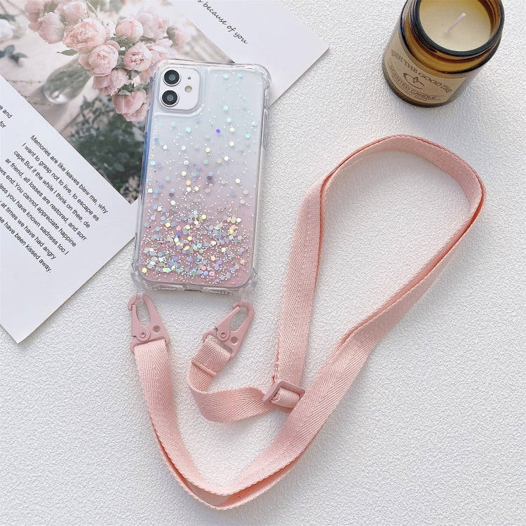 Gradient Glitter Powder Epoxy TPU Thickened Acrylic Shockproof Case with Wide Neck Lanyard, For iPhone 13 mini, For iPhone 13, For iPhone 13 Pro, For iPhone 13 Pro Max, For iPhone 12 mini, For iPhone 12 / 12 Pro, For iPhone 12 Pro Max, For iPhone 11