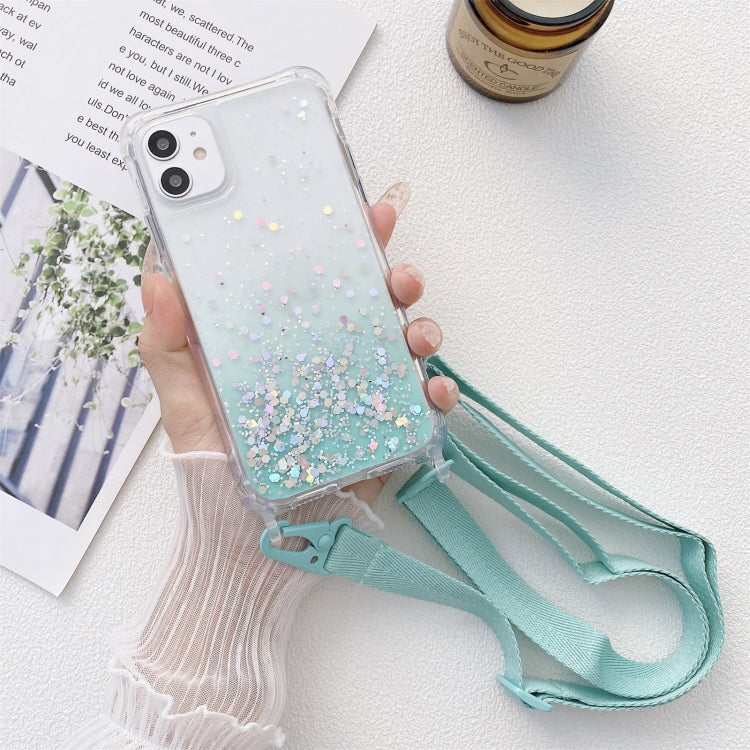 Gradient Glitter Powder Epoxy TPU Thickened Acrylic Shockproof Case with Wide Neck Lanyard, For iPhone 11 Pro, For iPhone 11 Pro Max