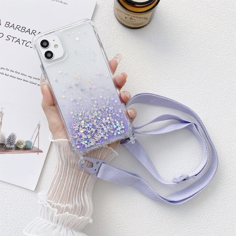 Gradient Glitter Powder Epoxy TPU Thickened Acrylic Shockproof Case with Wide Neck Lanyard, For iPhone 11 Pro, For iPhone 11 Pro Max