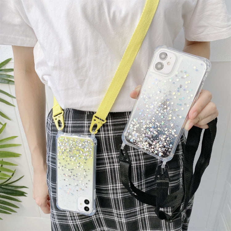 Gradient Glitter Powder Epoxy TPU Thickened Acrylic Shockproof Case with Wide Neck Lanyard, For iPhone 11 Pro, For iPhone 11 Pro Max