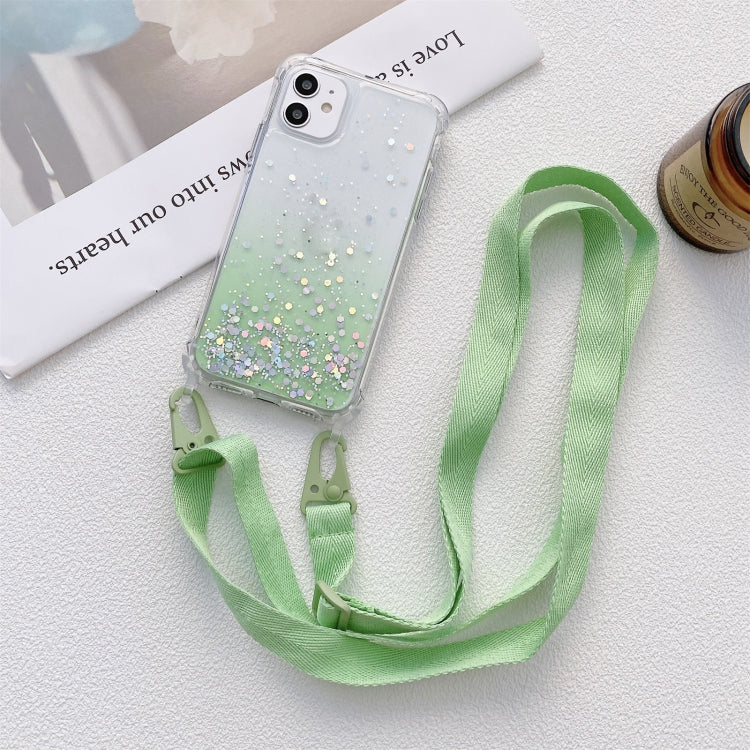 Gradient Glitter Powder Epoxy TPU Thickened Acrylic Shockproof Case with Wide Neck Lanyard, For iPhone 11 Pro, For iPhone 11 Pro Max