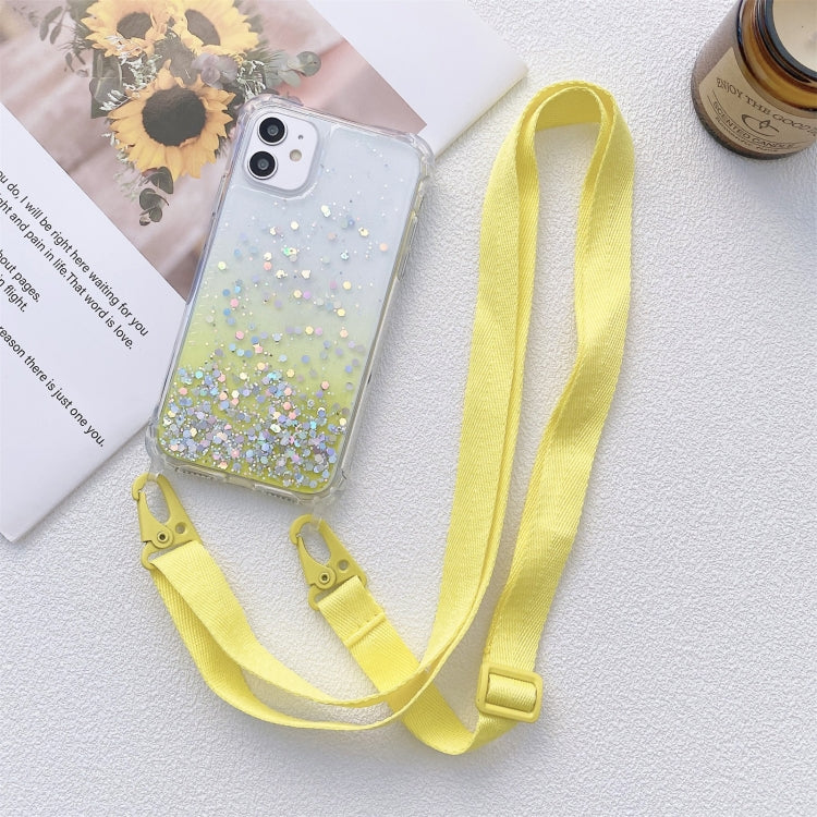 Gradient Glitter Powder Epoxy TPU Thickened Acrylic Shockproof Case with Wide Neck Lanyard, For iPhone 11 Pro, For iPhone 11 Pro Max