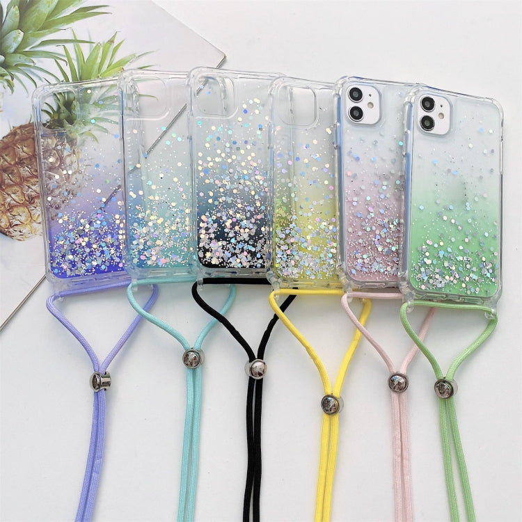 Gradient Glitter Powder Epoxy TPU Thickened Acrylic Shockproof Case with Round Neck Lanyard, For iPhone 13, For iPhone 13 Pro, For iPhone 13 Pro Max, For iPhone 12 mini, For iPhone 12 / 12 Pro, For iPhone 12 Pro Max, For iPhone 11
