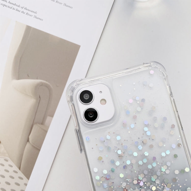 Gradient Glitter Powder Epoxy TPU Thickened Acrylic Shockproof Case with Round Neck Lanyard, For iPhone 13, For iPhone 13 Pro, For iPhone 13 Pro Max, For iPhone 12 mini, For iPhone 12 / 12 Pro, For iPhone 12 Pro Max, For iPhone 11