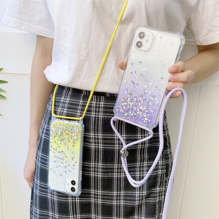 Gradient Glitter Powder Epoxy TPU Thickened Acrylic Shockproof Case with Round Neck Lanyard, For iPhone 13, For iPhone 13 Pro, For iPhone 13 Pro Max, For iPhone 12 mini, For iPhone 12 / 12 Pro, For iPhone 12 Pro Max, For iPhone 11