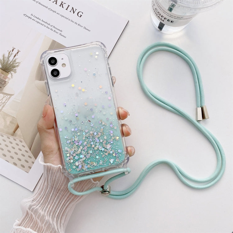 Gradient Glitter Powder Epoxy TPU Thickened Acrylic Shockproof Case with Round Neck Lanyard, For iPhone 13, For iPhone 13 Pro, For iPhone 13 Pro Max, For iPhone 12 mini, For iPhone 12 / 12 Pro, For iPhone 12 Pro Max, For iPhone 11