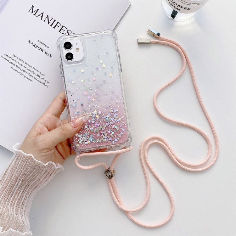 Gradient Glitter Powder Epoxy TPU Thickened Acrylic Shockproof Case with Round Neck Lanyard, For iPhone 13, For iPhone 13 Pro, For iPhone 13 Pro Max, For iPhone 12 mini, For iPhone 12 / 12 Pro, For iPhone 12 Pro Max, For iPhone 11