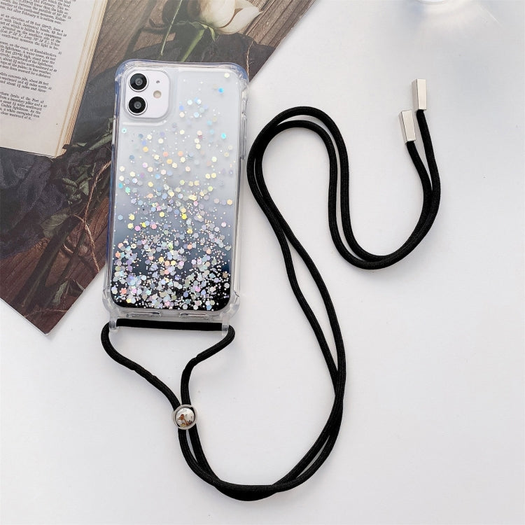 Gradient Glitter Powder Epoxy TPU Thickened Acrylic Shockproof Case with Round Neck Lanyard, For iPhone 11 Pro, For iPhone 11 Pro Max, For iPhone 13 mini