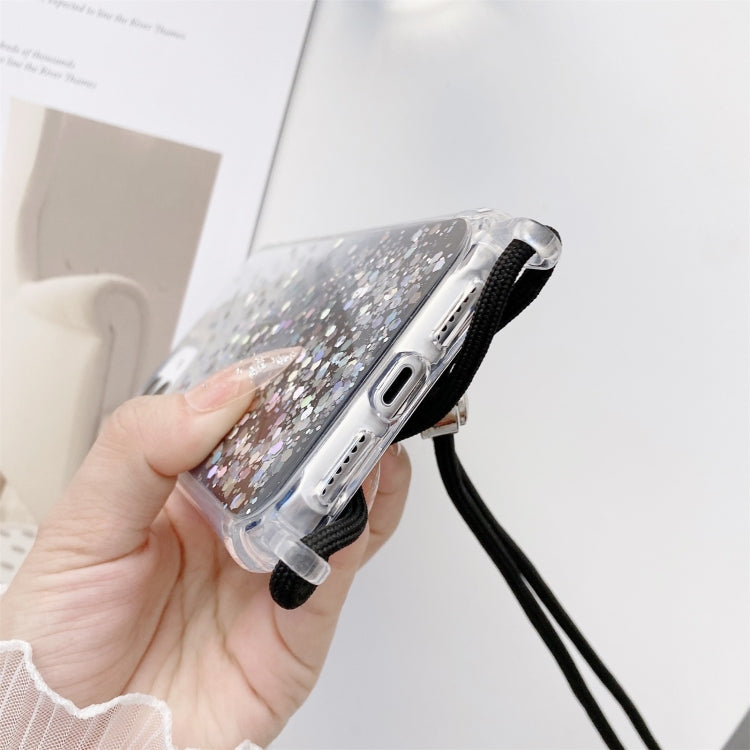 Gradient Glitter Powder Epoxy TPU Thickened Acrylic Shockproof Case with Round Neck Lanyard, For iPhone 11 Pro, For iPhone 11 Pro Max, For iPhone 13 mini