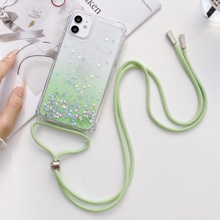 Gradient Glitter Powder Epoxy TPU Thickened Acrylic Shockproof Case with Round Neck Lanyard, For iPhone 11 Pro, For iPhone 11 Pro Max, For iPhone 13 mini